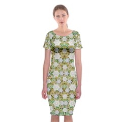 Snowflakes Slightly Snowing Down On The Flowers On Earth Classic Short Sleeve Midi Dress