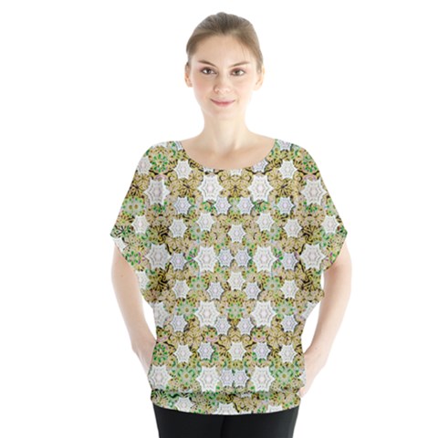 Snowflakes Slightly Snowing Down On The Flowers On Earth Batwing Chiffon Blouse by pepitasart