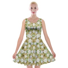 Snowflakes Slightly Snowing Down On The Flowers On Earth Velvet Skater Dress by pepitasart