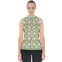 Snowflakes Slightly Snowing Down On The Flowers On Earth Mock Neck Shell Top by pepitasart