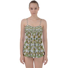 Snowflakes Slightly Snowing Down On The Flowers On Earth Babydoll Tankini Set by pepitasart