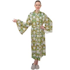 Snowflakes Slightly Snowing Down On The Flowers On Earth Maxi Velour Kimono by pepitasart