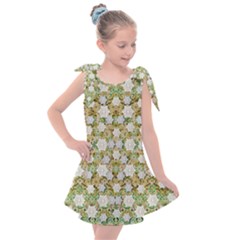 Snowflakes Slightly Snowing Down On The Flowers On Earth Kids  Tie Up Tunic Dress by pepitasart