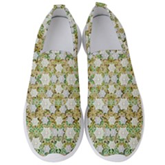 Snowflakes Slightly Snowing Down On The Flowers On Earth Men s Slip On Sneakers by pepitasart