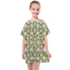 Snowflakes Slightly Snowing Down On The Flowers On Earth Kids  One Piece Chiffon Dress by pepitasart