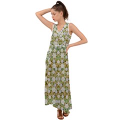 Snowflakes Slightly Snowing Down On The Flowers On Earth V-neck Chiffon Maxi Dress by pepitasart