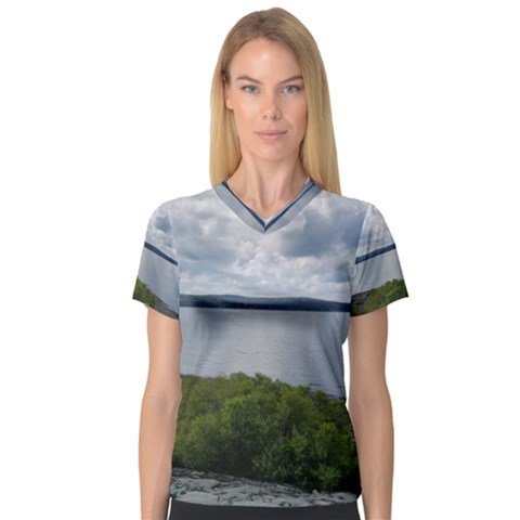 Lake Wallenpaupack V-neck Sport Mesh Tee by canvasngiftshop