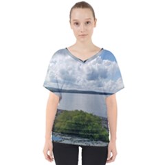 Lake Wallenpaupack V-neck Dolman Drape Top by canvasngiftshop