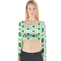 White Green Shapes Long Sleeve Crop Top by Mariart