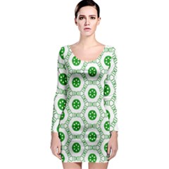 White Green Shapes Long Sleeve Bodycon Dress by Mariart