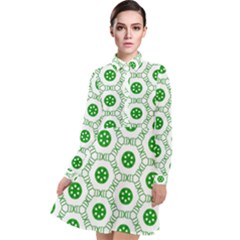 White Green Shapes Long Sleeve Chiffon Shirt Dress by Mariart