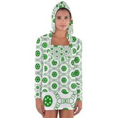 White Green Shapes Long Sleeve Hooded T-shirt by Mariart