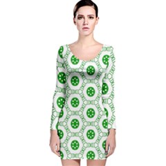 White Green Shapes Long Sleeve Velvet Bodycon Dress by Mariart