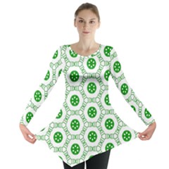 White Green Shapes Long Sleeve Tunic  by Mariart