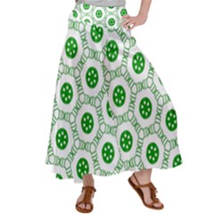 White Green Shapes Satin Palazzo Pants