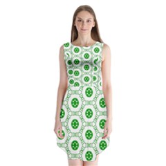 White Green Shapes Sleeveless Chiffon Dress  