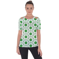 White Green Shapes Shoulder Cut Out Short Sleeve Top