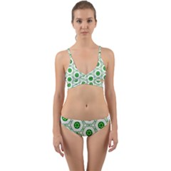 White Green Shapes Wrap Around Bikini Set