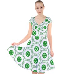 White Green Shapes Cap Sleeve Front Wrap Midi Dress by Mariart