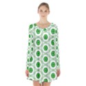 White Green Shapes Long Sleeve Velvet V-neck Dress View1