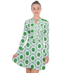 White Green Shapes Long Sleeve Panel Dress by Mariart