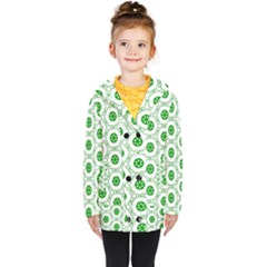 White Green Shapes Kids  Double Breasted Button Coat