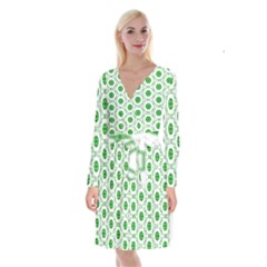 White Green Shapes Long Sleeve Velvet Front Wrap Dress by Mariart