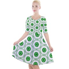 White Green Shapes Quarter Sleeve A-line Dress