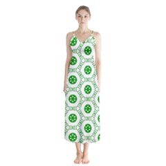 White Green Shapes Button Up Chiffon Maxi Dress