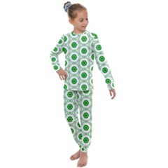 White Green Shapes Kids  Long Sleeve Set 