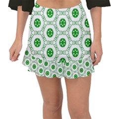 White Green Shapes Fishtail Mini Chiffon Skirt