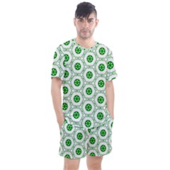 White Green Shapes Men s Mesh Tee And Shorts Set