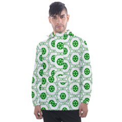 White Green Shapes Men s Front Pocket Pullover Windbreaker