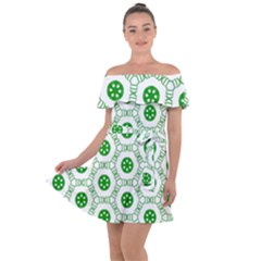 White Green Shapes Off Shoulder Velour Dress