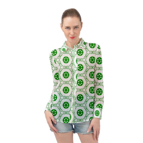 White Green Shapes Long Sleeve Chiffon Shirt by Mariart