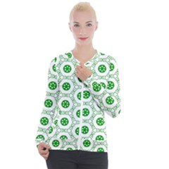 White Green Shapes Casual Zip Up Jacket