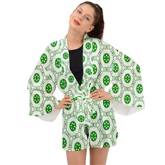 White Green Shapes Long Sleeve Kimono by Mariart