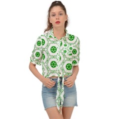 White Green Shapes Tie Front Shirt 