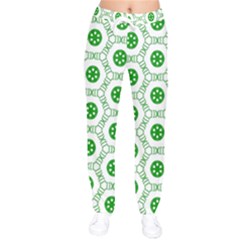 White Green Shapes Women Velvet Drawstring Pants