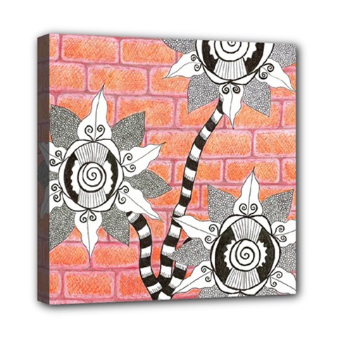 Brick Wall Flower Pot Mini Canvas 8  X 8  (stretched) by okhismakingart