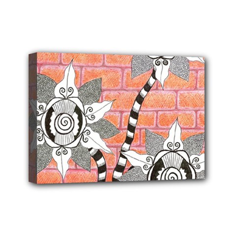 Brick Wall Flower Pot Mini Canvas 7  X 5  (stretched) by okhismakingart