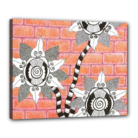 Brick Wall Flower Pot Canvas 20  X 16  (stretched) by okhismakingart