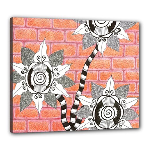 Brick Wall Flower Pot Canvas 24  X 20  (stretched) by okhismakingart