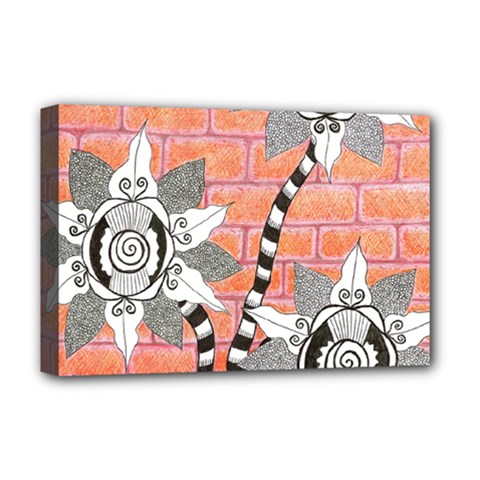 Brick Wall Flower Pot Deluxe Canvas 18  X 12  (stretched) by okhismakingart