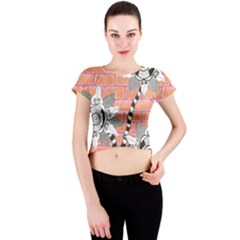 Brick Wall Flower Pot Crew Neck Crop Top by okhismakingart