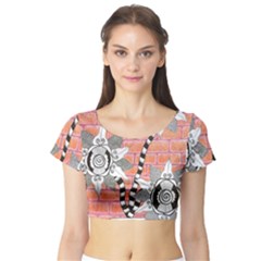 Brick Wall Flower Pot Short Sleeve Crop Top by okhismakingart