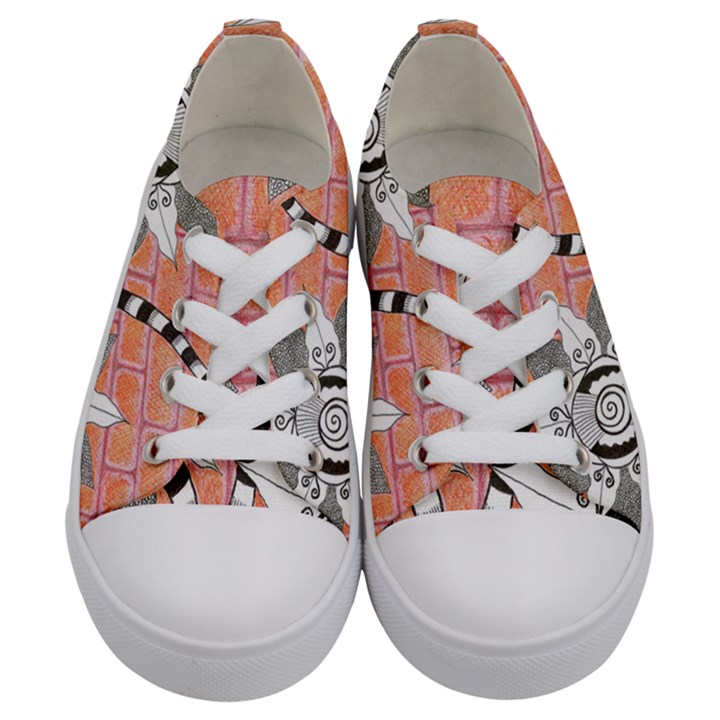 Brick Wall Flower Pot Kids  Low Top Canvas Sneakers