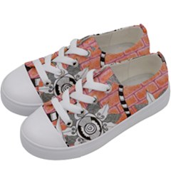 Brick Wall Flower Pot Kids  Low Top Canvas Sneakers by okhismakingart