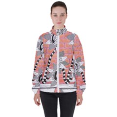 Brick Wall Flower Pot Women s High Neck Windbreaker by okhismakingart