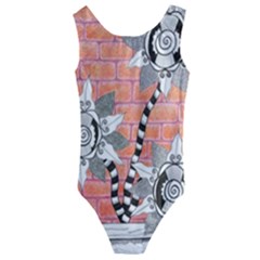 Brick Wall Flower Pot Kids  Cut-out Back One Piece Swimsuit by okhismakingart